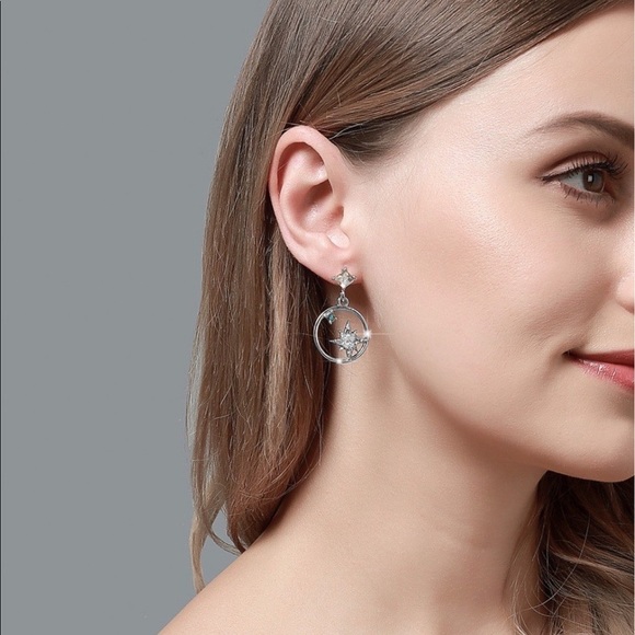 Any 3/$25! Silver Crystal Star Circle Earrings - Picture 4 of 8